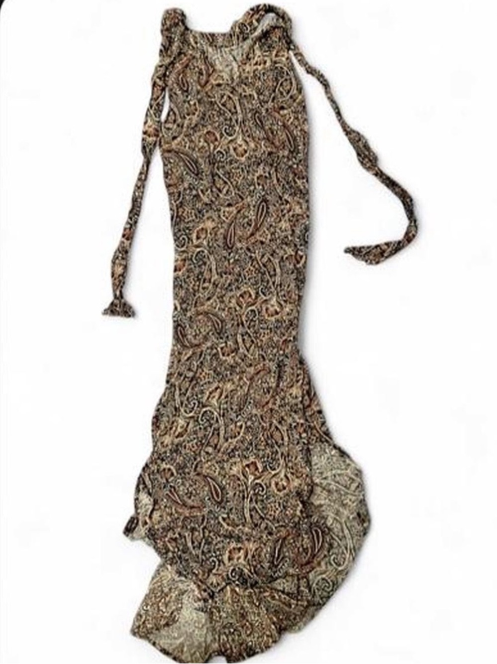 MSK Women's Paisley Halter Deep V Wrap Neck Maxi Dress in Navy and Orange